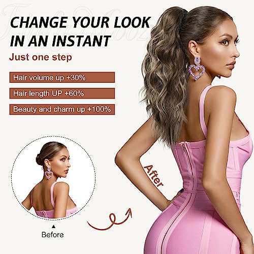 FLUFYMOOZ Ponytail Extension, 18 Inch Claw Clip Ponytail Extension, Wavy Curly Claw Clip in Ponytail Hair Extensions, Natural Fake Ponytail Synthetic Hairpiece for Women (Natural Black)