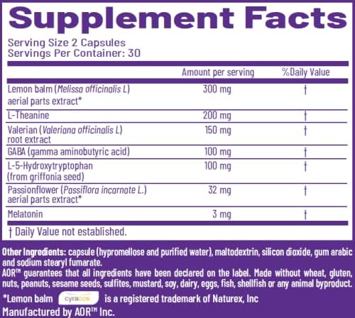 AOR, Ortho Sleep, Improves Overall Sleep & Helps with Jet lag, Natural Supplement with GABA, Melatonin, L-Theanine, Vegan, 30 Servings (60 Capsules)