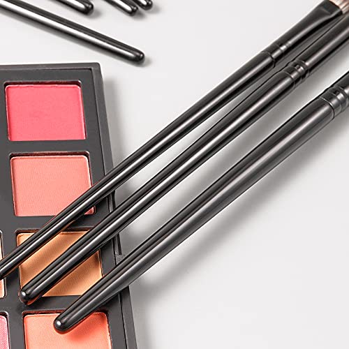 Anmor Luxurious Black Makeup Brush Set, Premium Makeup Brushes for Foundation Kabuki Powder Blush Eyeshadow Blending Crease Makeup, Superior Soft Luxurious Makeup Brush Set with Micro Crystal Fiber