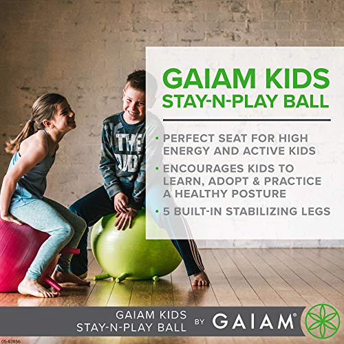 Gaiam Kids Stay-N-Play Children's Balance Ball - Flexible School Chair Active Classroom Desk Alternative Seating Built-In Stay-Put Soft Stability Legs, Includes Air Pump, 45cm, Blue