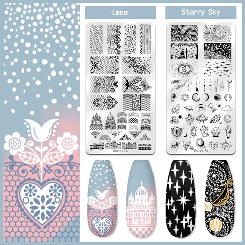 Biutee Nail Stamper Kit Nail Art Stamping Plate Set 8 Stamping Nail Polish Gel 12 Stamp Plate Jelly Silicone Stamper Flower Animal Lace Girl Star Rose Love Template Tool Supplies Holiday Design