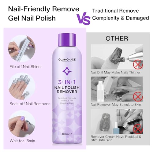 Acetone Nail Polish Remover: Professional Soak off Gel Nail Polish Remover Enriched with Natural Grape Seed Oil 16 Fl Oz for Gel Acrylic Nail Glue Dip Powder for Home Salon
