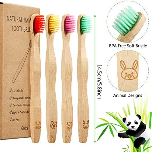 16 Pcs Kids Bamboo Toothbrush Soft Bristle Natural Toothbrush Wooden for Kids with Colorful Bristles and Ergonomic Animal Designs Handles