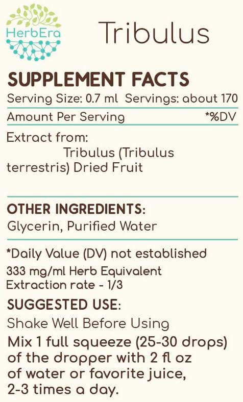 Tribulus B120 Alcohol-Free Herbal Extract Tincture, Concentrated Liquid Drops Natural Tribulus (Tribulus Terrestris) Dried Fruit (4 fl oz)