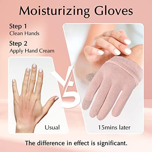 Evridwear Moisturizing Gloves for Sleeping, Cotton Gloves with Touchscreen Fingers for Dry Hands, Eczema Gloves Overnight UV Protection Gloves for Women(6 Pair S/M, Feather Weight Pink Color)