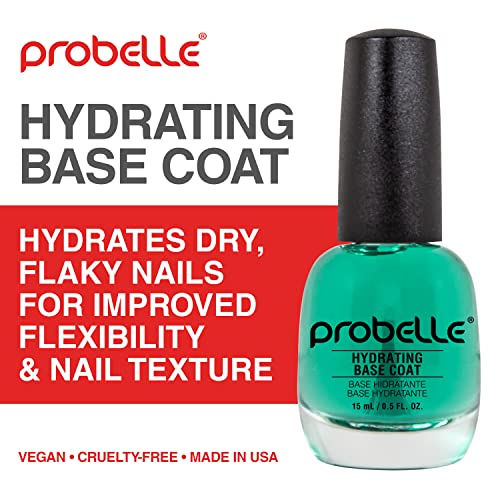 Probelle Hydrating Base Coat for Dry and Brittle Nails, Instant Moisturizer, Nourishes and Soothes Nails with a Healthy Glow, Extends Polish Life, Ideal for Dehydrated, Rough, Breaking Nails