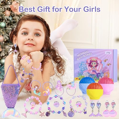 Mermaid Bath Bombs for Girls with Surprise Inside, 12pcs Shell Girls Bath Bombs with Mermaid Jewelry Toys for Kids, Kids Bubble Bath Bomb 3 4 Year Old Girl Easter Birthday Gift Mermaid Party Favors