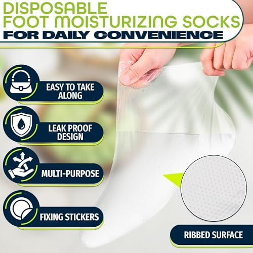 200 Pcs Plastic Foot Covers for Feet – 13 USA Leak-Proof, Durable, Ribbed Anti-Slip Design with 200 Stickers for Snug Closure – Plastic Socks for Moisturizing Feet, Great for Wax Foot Care & Hydration