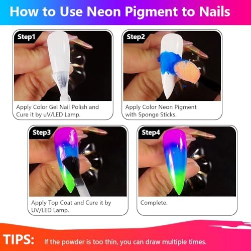 Neon Pigment Powder for Nails Eyeshadow - 36 Colors Fluorescent Neon Rainbow Smoke Nails, 3D Nail Art Pigment Powder for Acrylic Nails, Halloween Neon Makeup Pigment Eyeshadow Liner