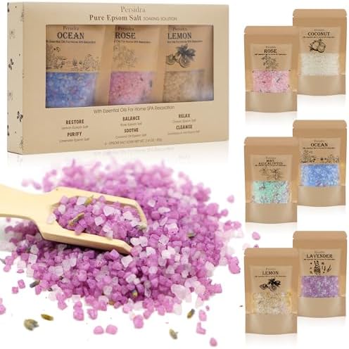 Bath Salts Gift Set 6-Pack - Relaxing Aromatherapy Spa Set for Women, 80g Self-Care Gifts for Mom, Mother's Day Birthday Gifts with Natural Sea Salts