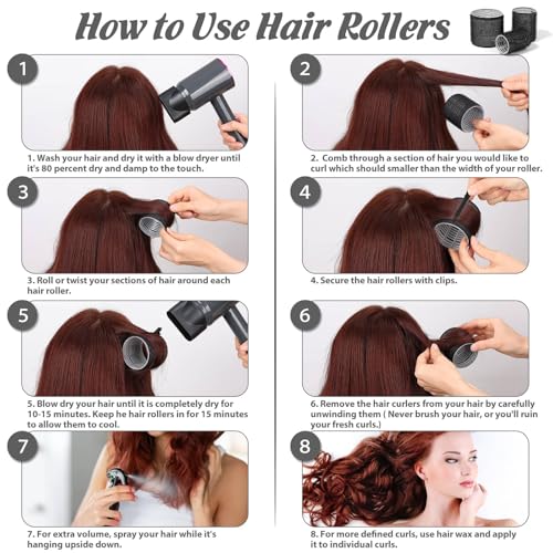 50Pcs Rollers Hair Curlers Self Grip Hair Rollers Set with 24Pcs Hair Rollers in 4 Sizes, 24 Pcs Clips and Cosmetic Bag for Blowout Look Long Medium Thick Hair Volume
