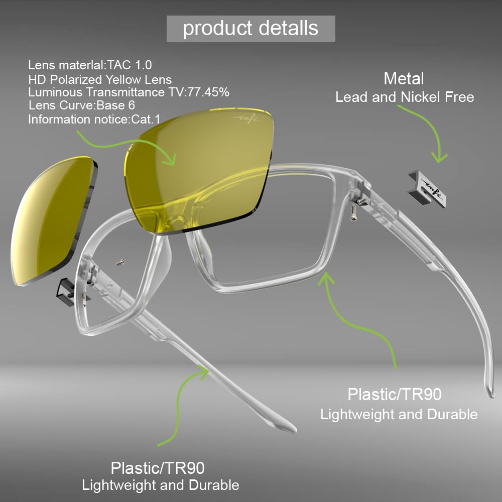 INFI Night Driving Glasses for Men Women Anti Glare Polarized HD Night Vision Yellow Lens