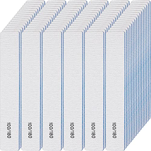 200 Pcs 100/180 Grit Nail Files, Reusable Nail File Double Sided Emery Boards for Acrylic and Gel Nails, Professional Fingernail Files Manicure Tools for Filers Salons Home Pedicure Beauty