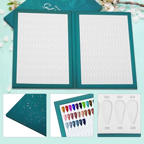 320 Nail Color Book,Nail Color Display Book with 480 Nail Tips & 1-400 Number Labels,Professional Nail Color Swatches Book for UV Gel Polish Nails Art Design(Green)