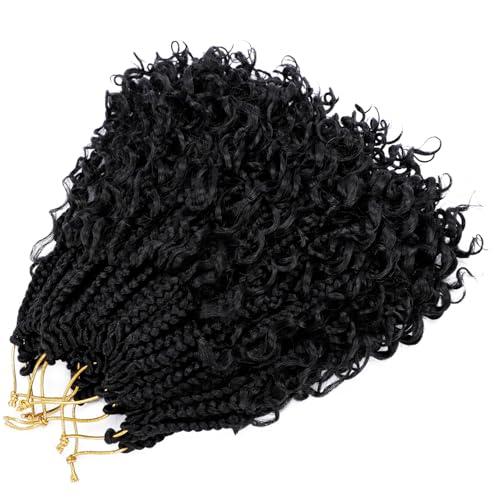 8 Packs Goddess Box Braids 10 Inch Pre-looped Bohemian Crochet Boho Box Braids With Curly Ends 3X Crochet Braids Hair for Women Synthetic Braiding Hair 16 Strands (#1B)