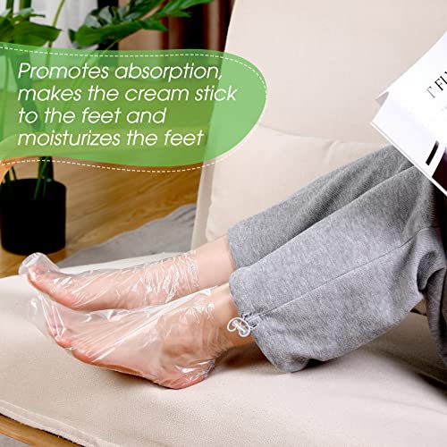 1500 Pcs Disposable Plastic Foot Covers for Feet Paraffin Bath Liners for Foot Pedicure Foot Moisturizing Socks Spa Feet Care Hot Wax Therapy Booties Bags Covers with Stickers for Snug Closure