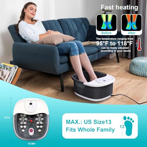 Foot Spa Bath Massager with Heat [2025 Upgraded], Vibration, Temperature Control, Jets, Bubbles, Epsom Salt, Feet Massager with 22 Massage Rollers, Foot Bath for Relaxation, Large, Grey