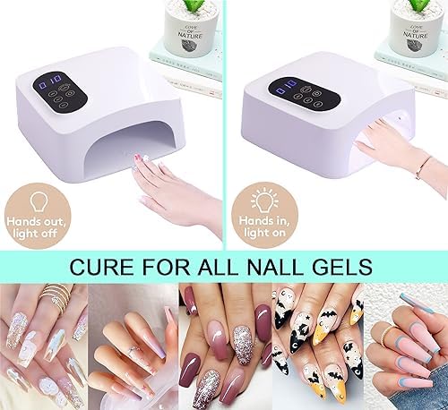 72W Cordless Led Nail Lamp, Rechargeable Nail Dryer, Portable Gel UV Led Nail Light with 4 Timer Setting Sensor, Professional Wireless Gel Nail Lights Nail Art Manicure Tools for Home and Salon