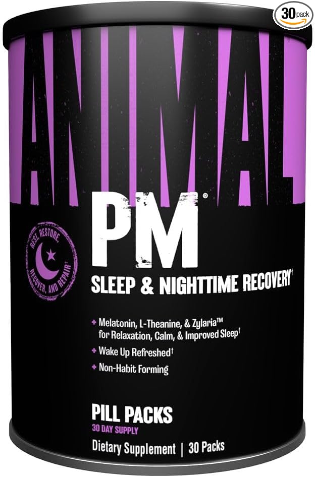 Animal PM - Sleep Aid for Adults Non-Habit Forming Relaxation Enhancer and Mood Support with Melatonin, L-Theanine, Zylaria, Zinc, Magnesium, Vitamin B6, GABA + AKG Anabolic Stack Supply, 30 Count