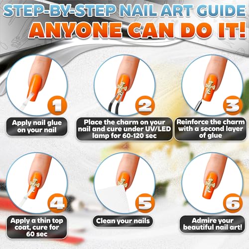 240 Pcs Silver and Gold Cross Nail Charms Bulk – 3D Silver and Gold Nail Charms Cross for DIY & Professional Manicures – Large-Pack for Creative Manicures with Shiny Crosses Accents