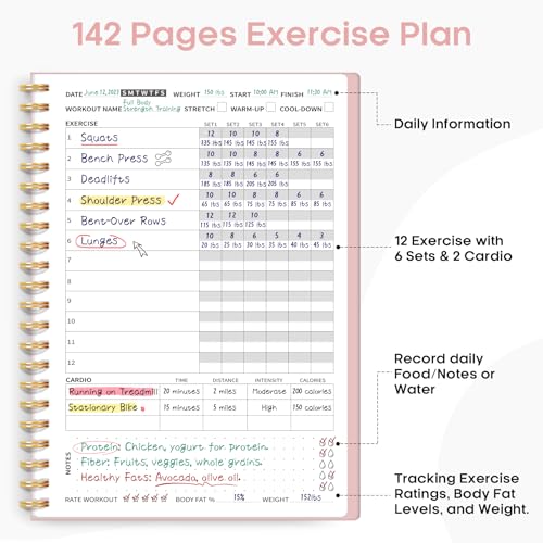 Fitness Workout Journal for Women & Men, A5(5.5" x 8.2") Workout Log Book Planner for Tracking, Progress, and Achieving Your Wellness Goals-Pink