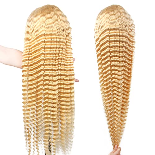 30 Inch Lace Front Wig Human Hair 613 13X6 Transparent Lace Deep Wave 180 Density Free Part Blonde Lace Front Wigs Human Hair Pre Plucked with Baby Hair 613 HD Lace Frontal Wig for Women