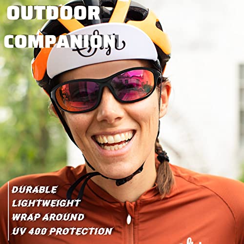 Joopin Wrap Around Sunglasses for Men Women, Lightweight Athletic Sports Sunglasses Polarized UV Protection for Fishing (Black Red Mirrored)