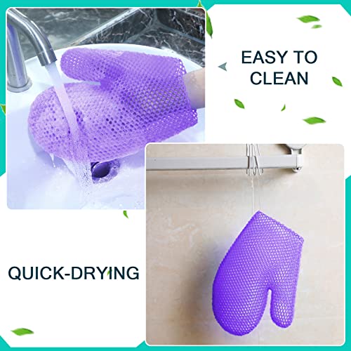 Karenhi 2 Pcs Honeycomb Exfoliating Glove Set Exfoliating Bath Mitt Honeycomb Face and Body Scrubber Shower Mitt for Cleaning Body Shower Face Skin Beauty Spa, Quick Drying(Purple)