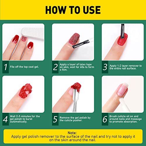 Gel Nail Polish Remover Kit, 2 Pack Gel Polish Remover with Liquid Latex, Nail Buffer and File, Cuticle Tool, Magic Gel Remover, 2-5Mins Remove Gel Polish, No Soaking Wrapping, Gifts for Women