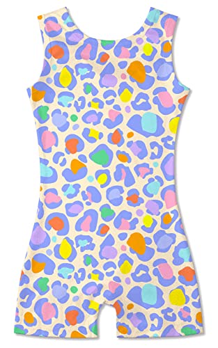 uideazone Leopard Leotards for Girls Size 6 7 One-piece Gymnastics Stretchy Bodysuit Quick Dry Sparkly Unitards Biketards Gym Outfits