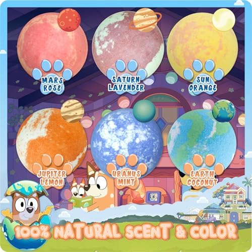 Bath Bombs for Kids: Blue Heeler SleepyTime Bath Bombs with Surprise Inside, Easter Bath Bomb Rich in Natural Essential Oils, Planet Bath Bomb Gift Set for Dry Skin Moisturize, Kid Bath Toys (6 Pcs)