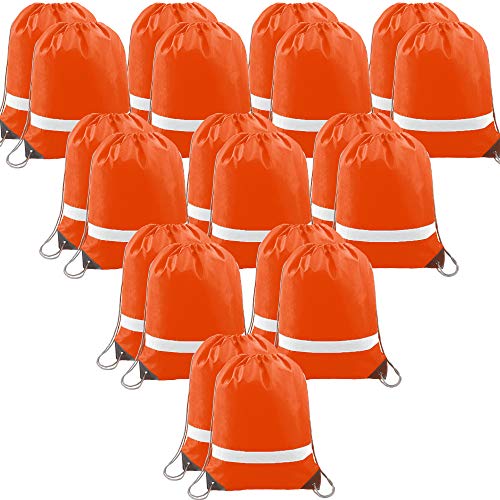 BeeGreen 20 Pieces Orange Drawstring Bags Backpacks for Team, Reflective String Bag for Women and Men