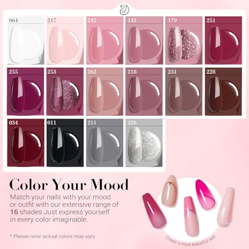 AZUREBEAUTY Dip Powder Nail Kit 16 Colors Glitter Pink with Top/Base Coat Activator Nail Remover Professional Dip Powder Liquid Set for Home Salon Gifts