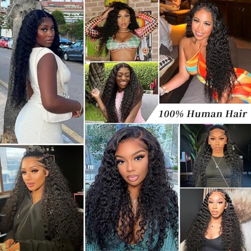 13x6 Deep Wave Lace Front Wigs Human Hair Wigs for Women 200 Density HD Transparent Deep Curly Lace Frontal Wigs Human Hair Pre Plucked with Baby Hair Natural Color 30 Inch