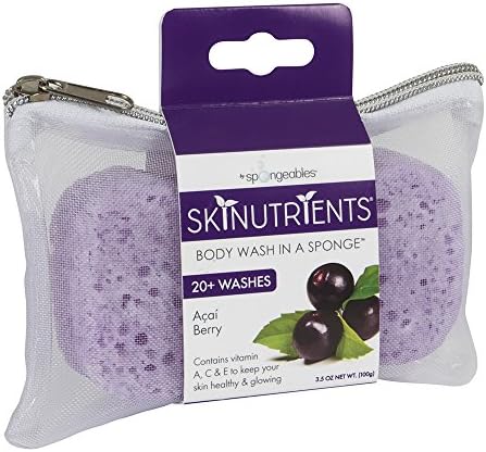 Spongeables Body Wash in a 20+ Wash Sponge, Acai Berry, 3 Count