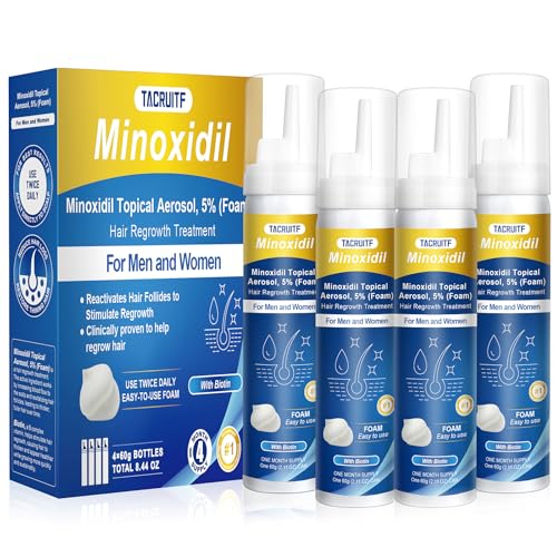 4 Packs Minoxidil Foam, 5% Minoxidil for Men and Women, Infused with Biotin, Hair Growth Treatment, Supports Thicker and Fuller Hair & Beard, Upgraded version (Minoxidil Foam 8.44Oz, 4-Month Supply)