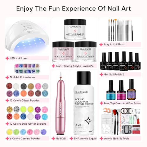 Acrylic Nail Kit with Everything: Professional Nail Kit Set for Beginners 48W Nail Lamp Complete Nail Supplies Salon