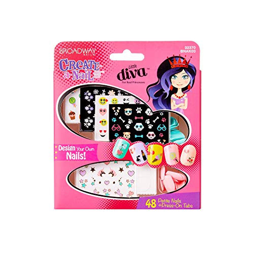 KISS Broadway Little Diva Nail Art Kit, Safe On Natural Nails, Mom Approved, Over 250 Nail Stickers, 48 Ready-To-Wear Petite Fake Nails & 48 Press-On Adhesive Tabs