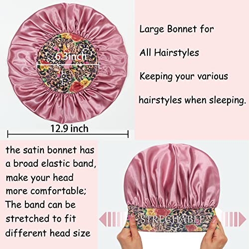 4 Pack Satin Bonnet Silk Bonnet for Sleeping Women, Hair Sleep Bonnets for Women, Wide Soft Band Sleep Cap for Curly Hair Braids