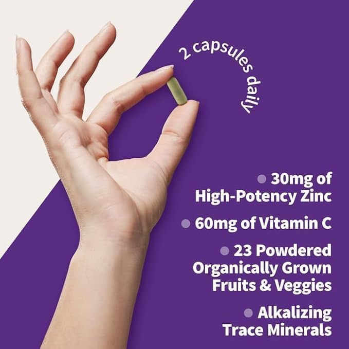 Gardens Life Zinc Supplement 30mg High Potency Raw Zinc and Vitamin C Multimineral Supplement, Vitamin Codes Vitamins Trace Minerals & Probiotics for Skin Health & Immune Support, 60 Vegan Capsules