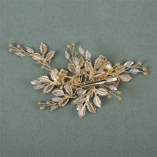 SWEETV Light Rose Gold Wedding Clip Rhinestone Bridal Comb Barrette - Handmade Flower Clip Head Pieces for Women