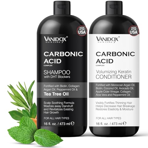 Carbonic Acid Shampoo and Conditioner for Men and Women, Deep Moisturizing Conditioner, Thickens, Softens, & Smooths Set for Hair Growth and Repair, Made in USA - 16 Fl Oz Each