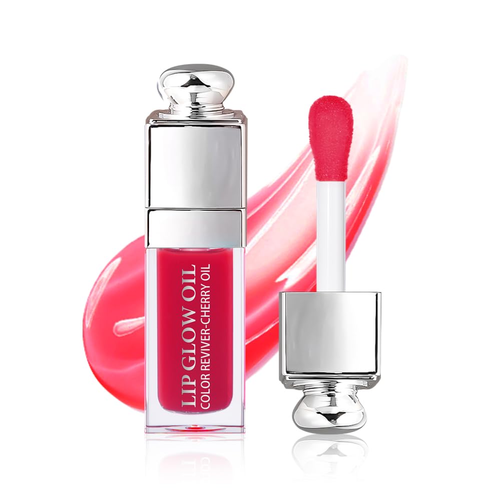 Hydrating Lip Glow Oil, Lip Oil Gloss Transparent Toot Tinted Nourishing Long Lasting Repairing Lightening Lip Lines (Strawberry
