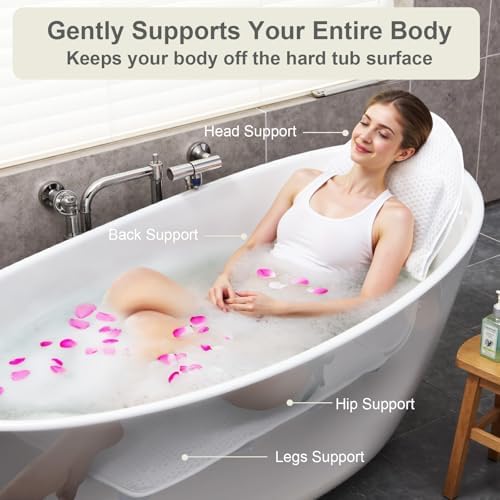 Luxury Spa Bath Pillow, Thick Full Body Cushion with Laundry Bag, Non-Slip Memory Foam for Head, Neck, Back Support, Ideal Women's Soaking Tub Gift