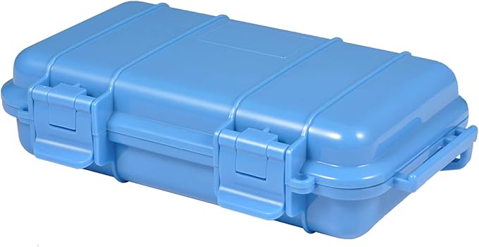 Dry Storage Box, Shockproof Waterproof Box with 2 U‑Shape Buckle, Plastic Storage Container for Cameras, Phones, Camping, Fishing, Hiking(small-Blue)