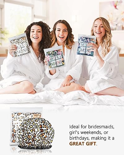 mikimini Leopard Large Shower Caps Pack of 2, Shower Cap for Women Long Hair with Black Lace, Double-layer Waterproof, Reusable, Washable