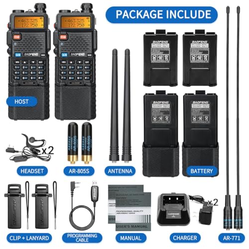 Baofeng UV-5R Ham Radio Long Range UV5R Handheld Dual Band 3800mAh High Power Two Way Radio Rechargeable Walkie Talkies for Adults with Earpiece,USB Charging Cable and Programming Cable Full Kit,2Pack