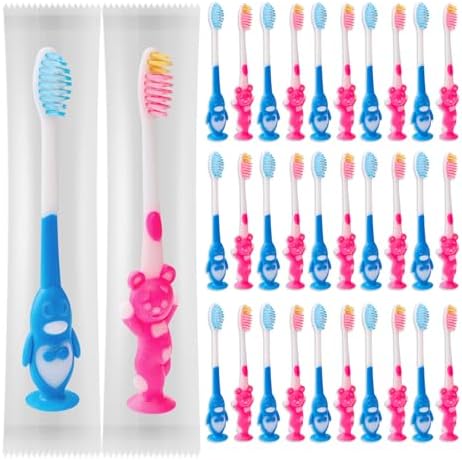 200 pcs Disposable Kids Toothbrushes Individually Wrapped, Toothbrushes for Age 2+ Children Toothbrush Set Soft Bristles Boys Girls Colorful Toothbrush with Suction Cup