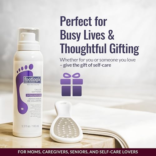 Footlogix Foot Care Callus Softener Combo - Callus Remover Spray & Double-Sided Foot File for Dry, Cracked Heels, Pedicure Tools for Feet, Foot Exfoliator