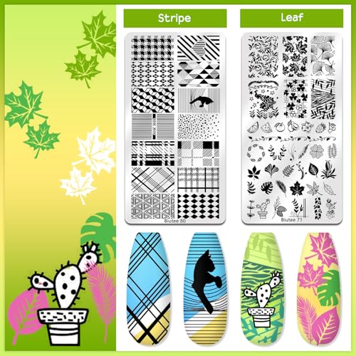 Biutee Nail Stamper Kit Nail Art Stamping Plate Set 8 Stamping Nail Polish Gel 12 Stamp Plate Jelly Silicone Stamper Flower Animal Lace Girl Star Rose Love Template Tool Supplies Holiday Design